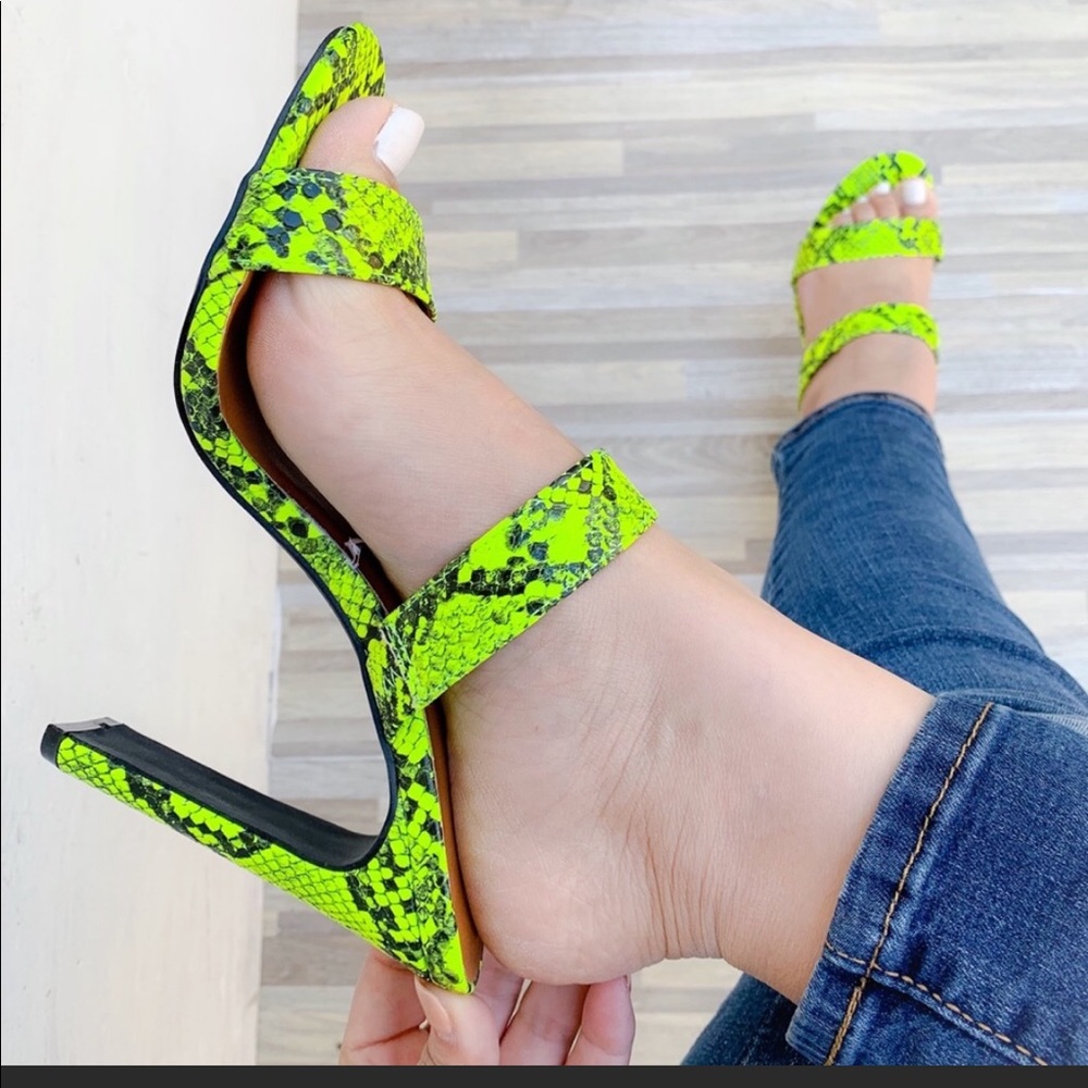 Lime snake print shoes